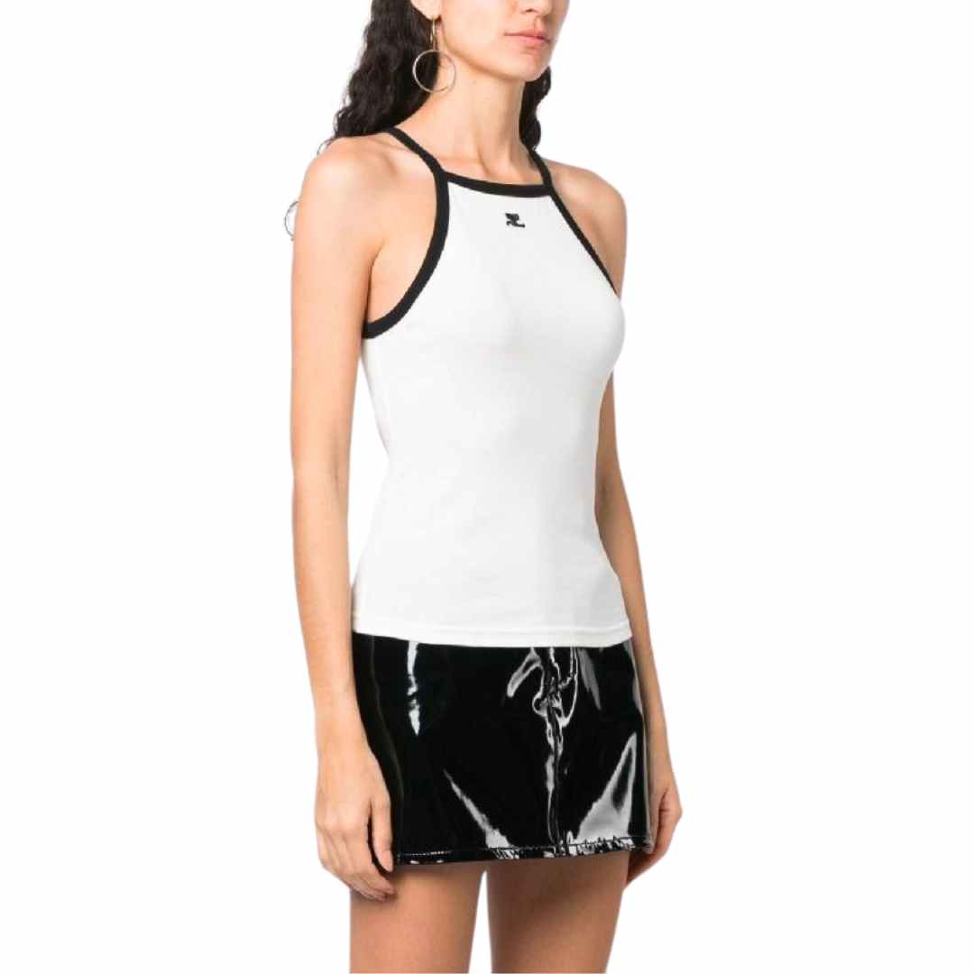 Courreges Light Ribs Contrast Tank Top Heritage White Black