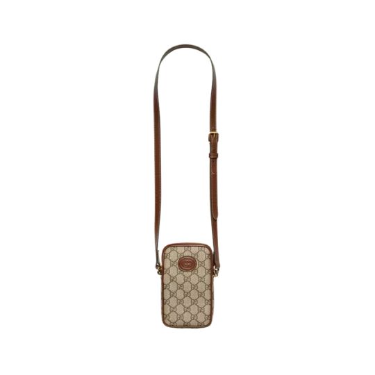 Mini bag with Interlocking G in GG supreme and brown leather