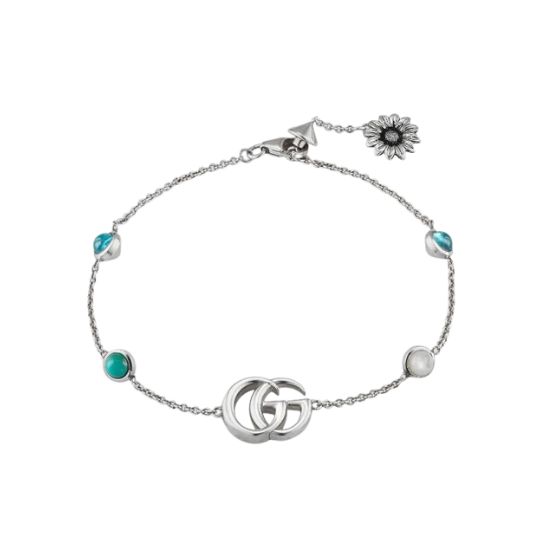 Gucci Double G Mother of Pearl Bracelet Silver Turquoise