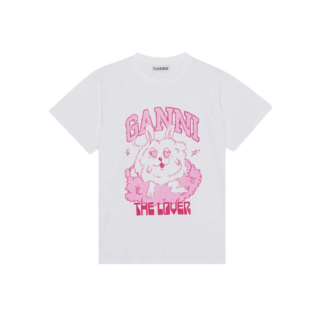 Ganni Relaxed Love Bunny T-Shirt Bright White