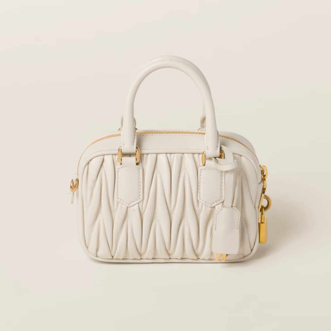 Miu Miu Matelasse Nappa Leather Top Handle Bag White