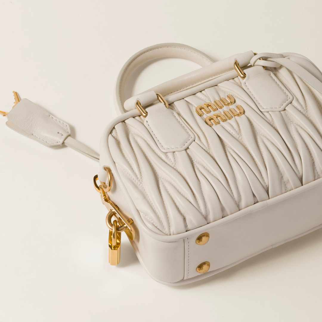 Miu Miu Matelasse Nappa Leather Top Handle Bag White