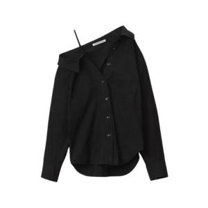 Alexander Wang Off-Shoulder Shirt in Compact Cotton Black