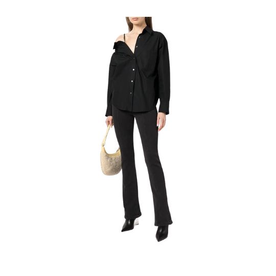 Alexander Wang Off-Shoulder Shirt in Compact Cotton Black