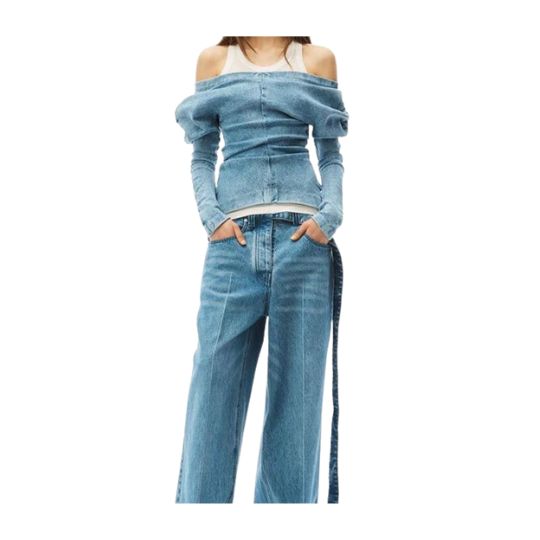 Alexander Wang Off Shoulder Denim Top Blue