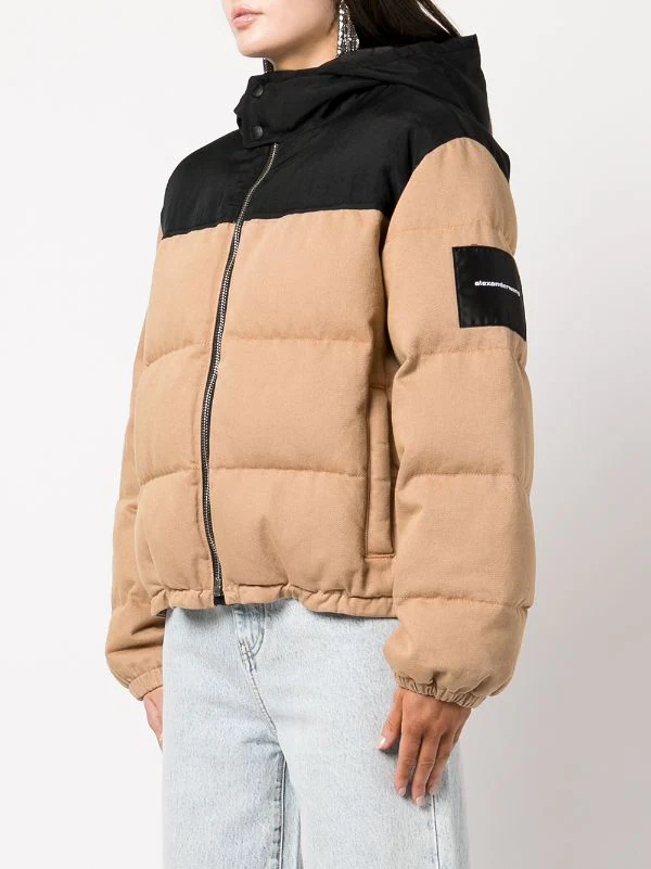 Alexander Wang Logo Patch Puffer Jacket Khaki Black