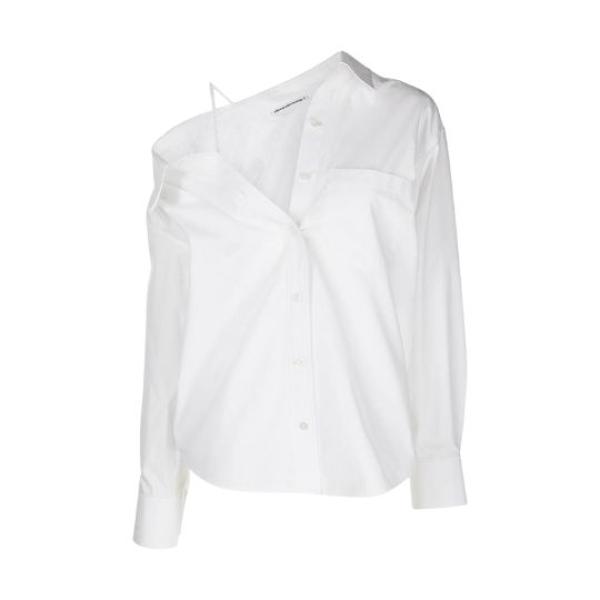 Alexander Wang Off-Shoulder Shirt in Compact Cotton Bright White