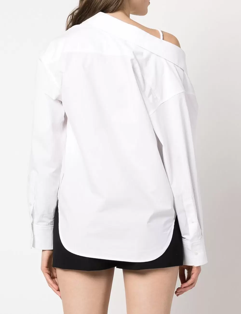 Alexander Wang Off-Shoulder Shirt in Compact Cotton Bright White
