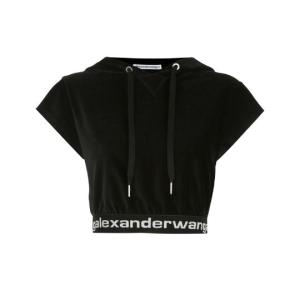 Alexander Wang Cap Sleeve Hoodie in Stretch Corduroy Black