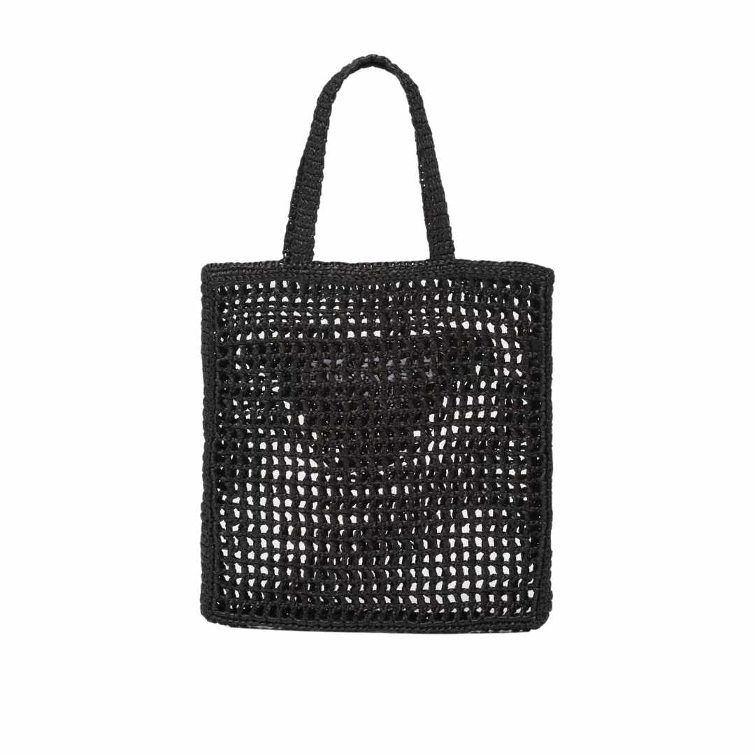 Prada Raffia Tote Bag with Logo Black