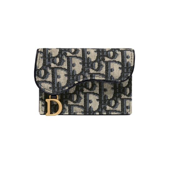 Saddle Card Holder Blue Dior Oblique Jacquard