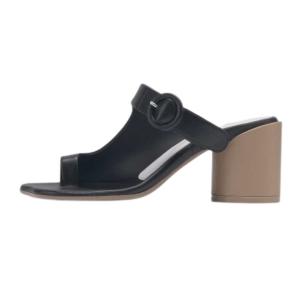 Women's Leather Buckle Sandals - Black 