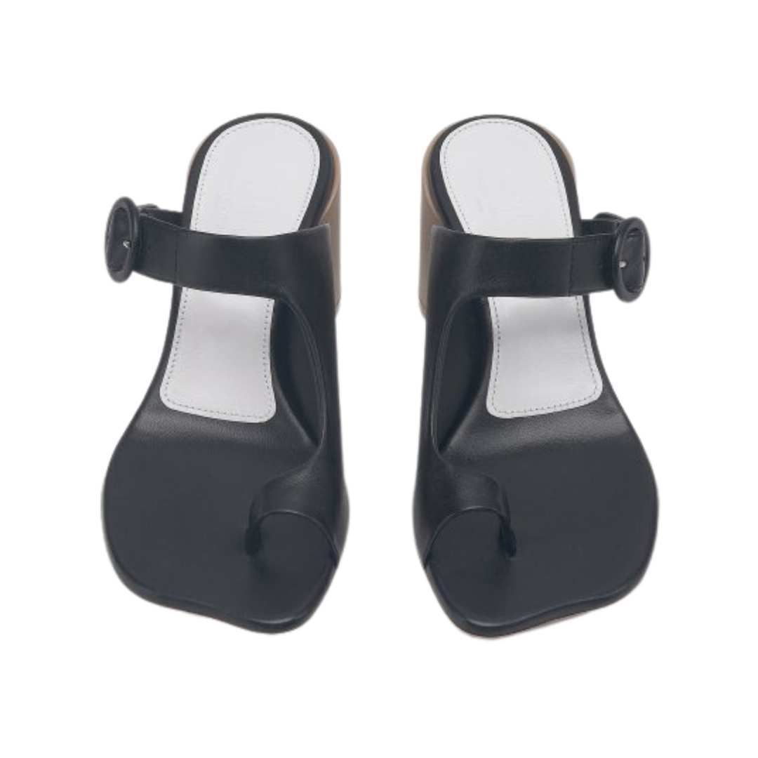 Women's Leather Buckle Sandals - Black 