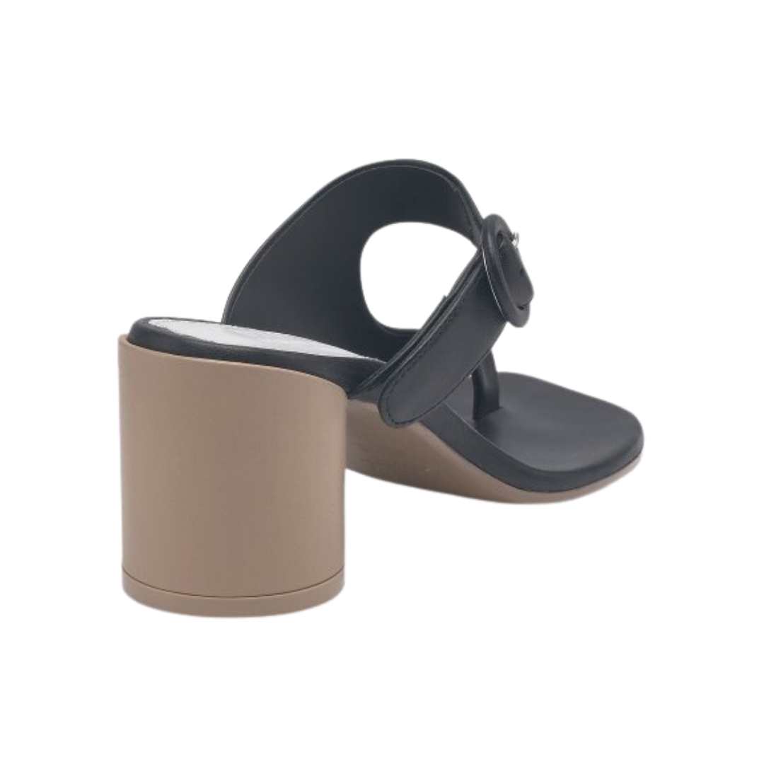 Women's Leather Buckle Sandals - Black 