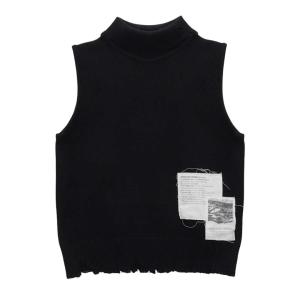 DAMAGE SLEEVELESS TURTLE NECK KNIT TOP IN BLACK