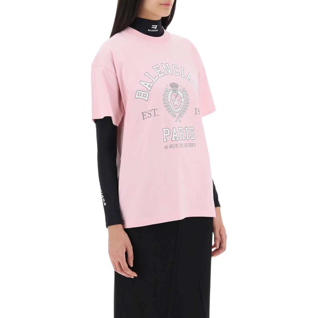 Balenciaga logo printing short sleeve t-shirt light pink