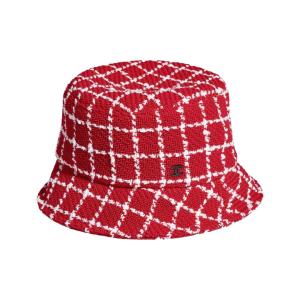 Chanel Check Tweed Bucket Hat Red Women