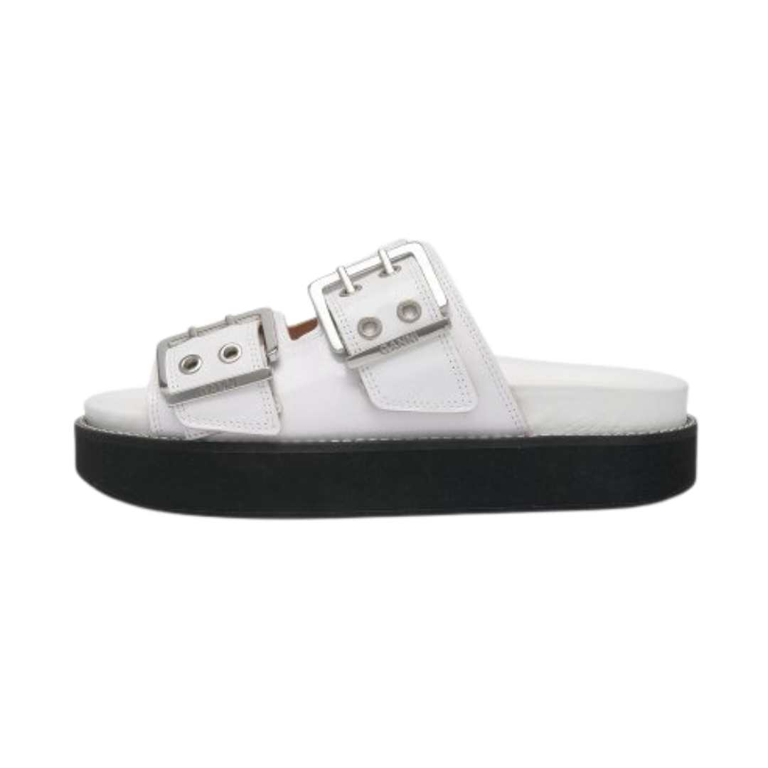 Women's Buckle Double Strap Platform Sandals - White 