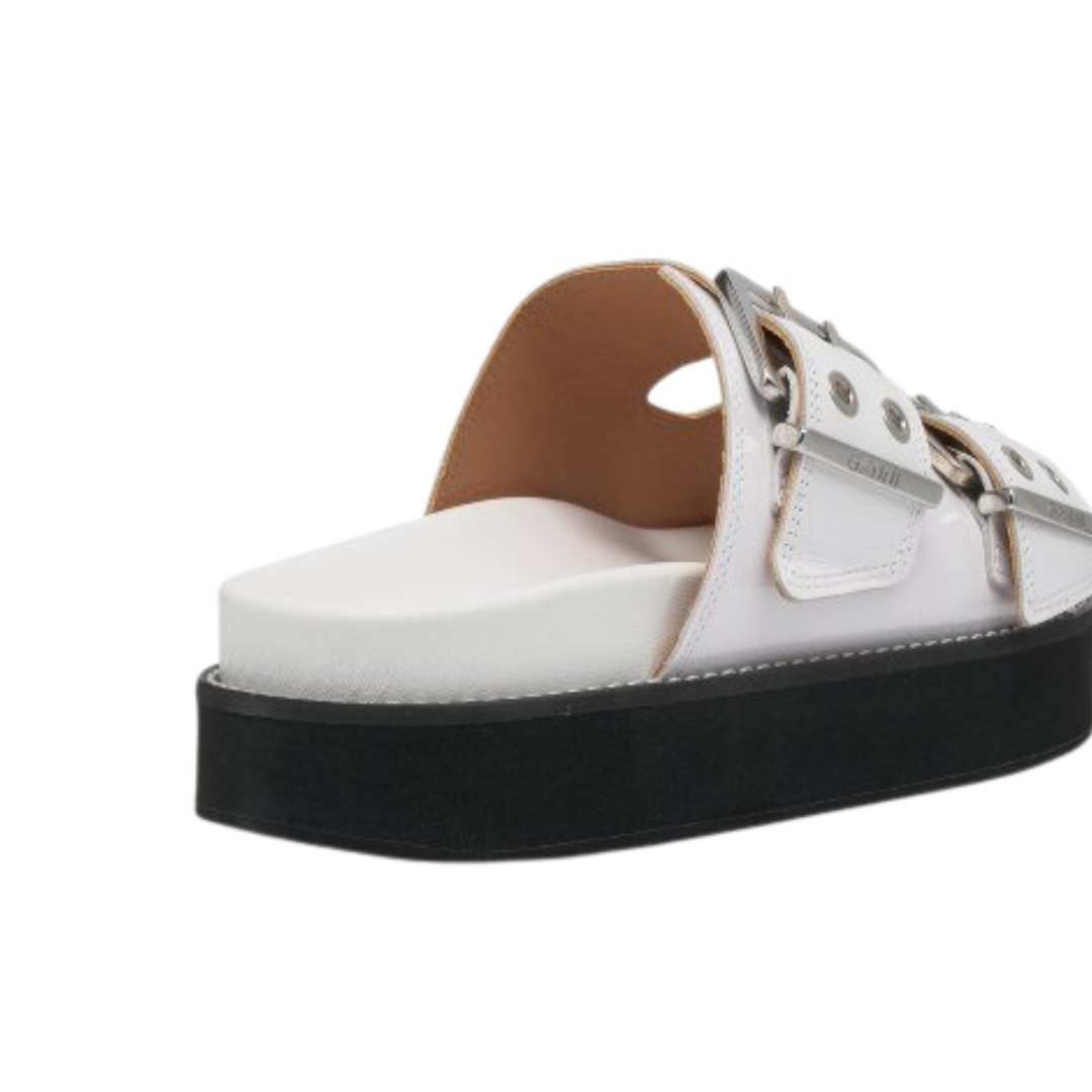Women's Buckle Double Strap Platform Sandals - White 