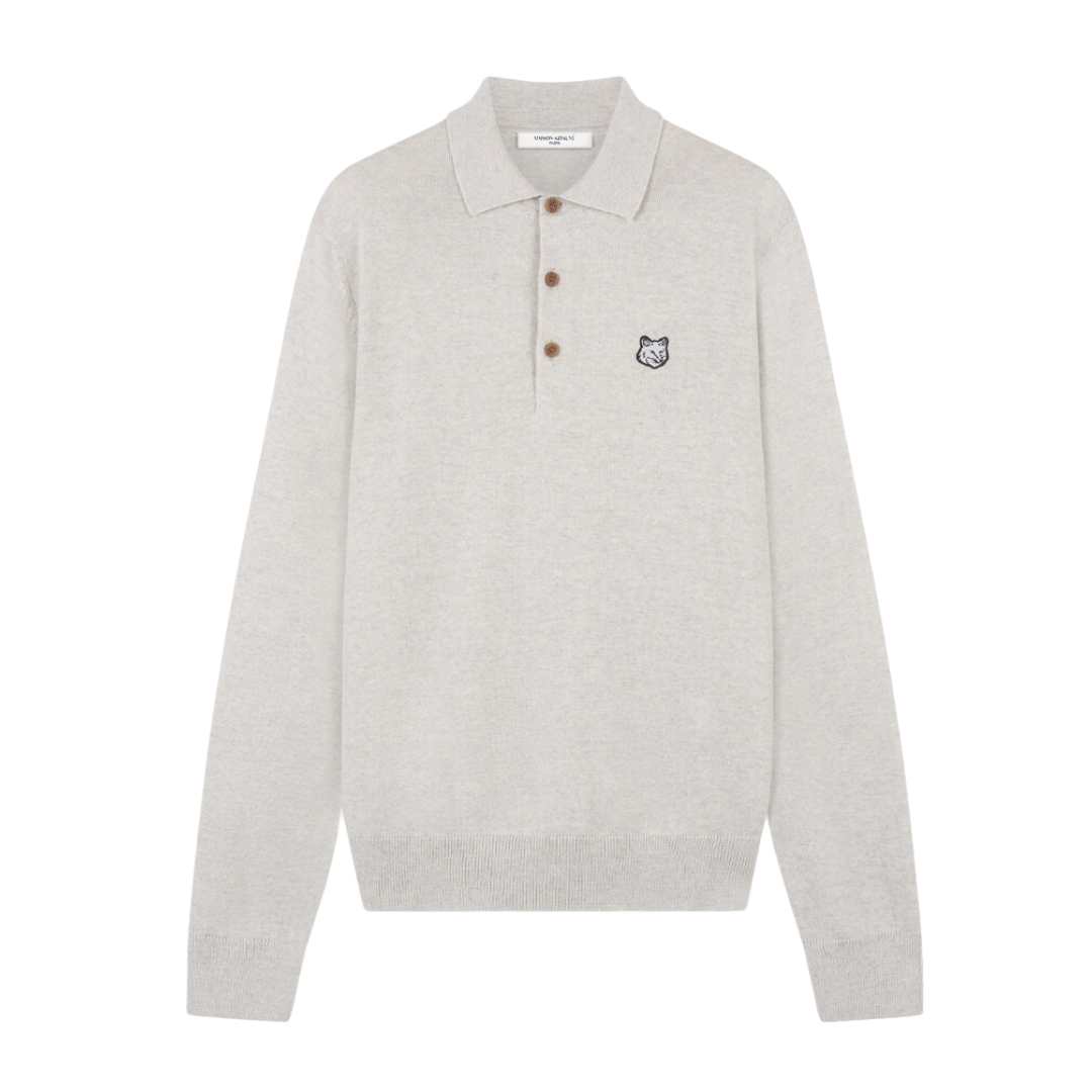 Maison Kitsune Bold Fox Head Patch Polo Jumper Light Grey Melange