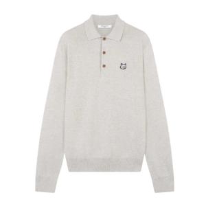 Maison Kitsune Bold Fox Head Patch Polo Jumper Light Grey Melange