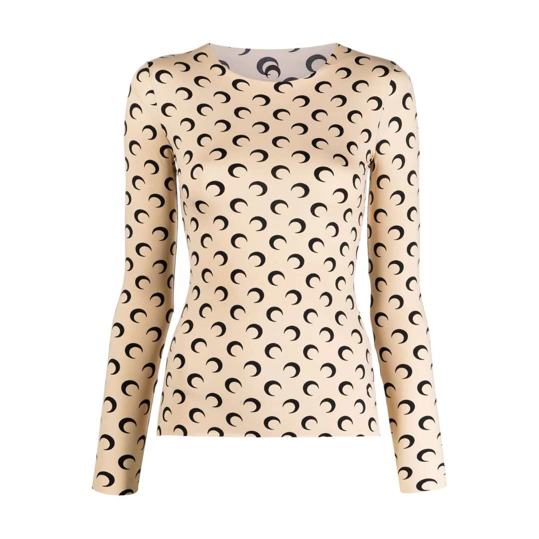 Crescent Moon-Printed Long-Sleeved Top