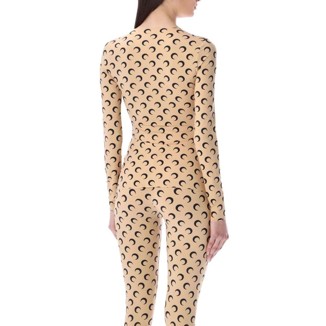 Crescent Moon-Printed Long-Sleeved Top