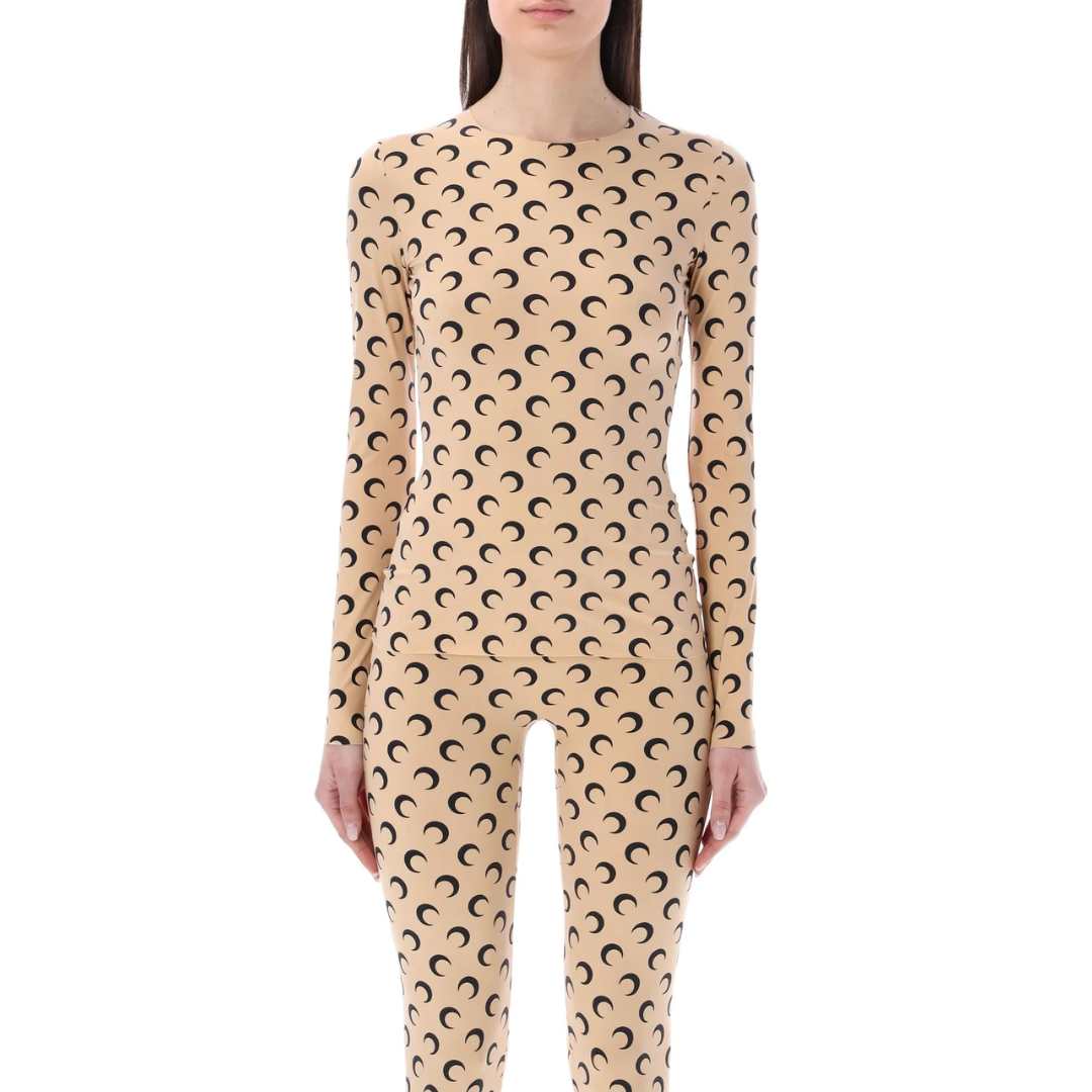 Crescent Moon-Printed Long-Sleeved Top