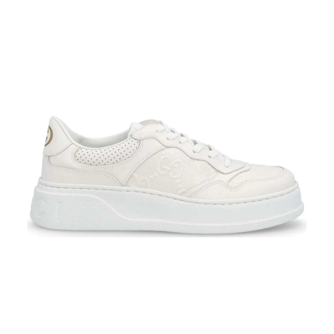 GG Men's Sneaker White Embossed Cowhide 471067