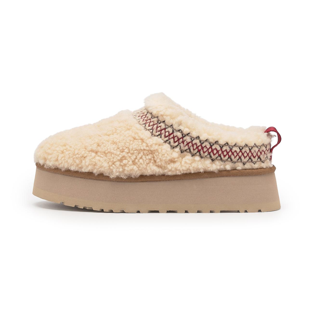 Stitched collar platform slippers (Taz Ugg braid)_NATURAL