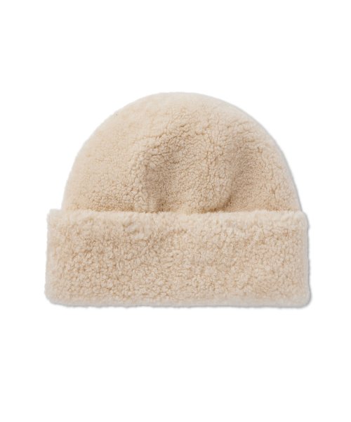 Curly Wool Cuff Hat (Curly Sheepskin Cuff Hat) W - Chestnut 