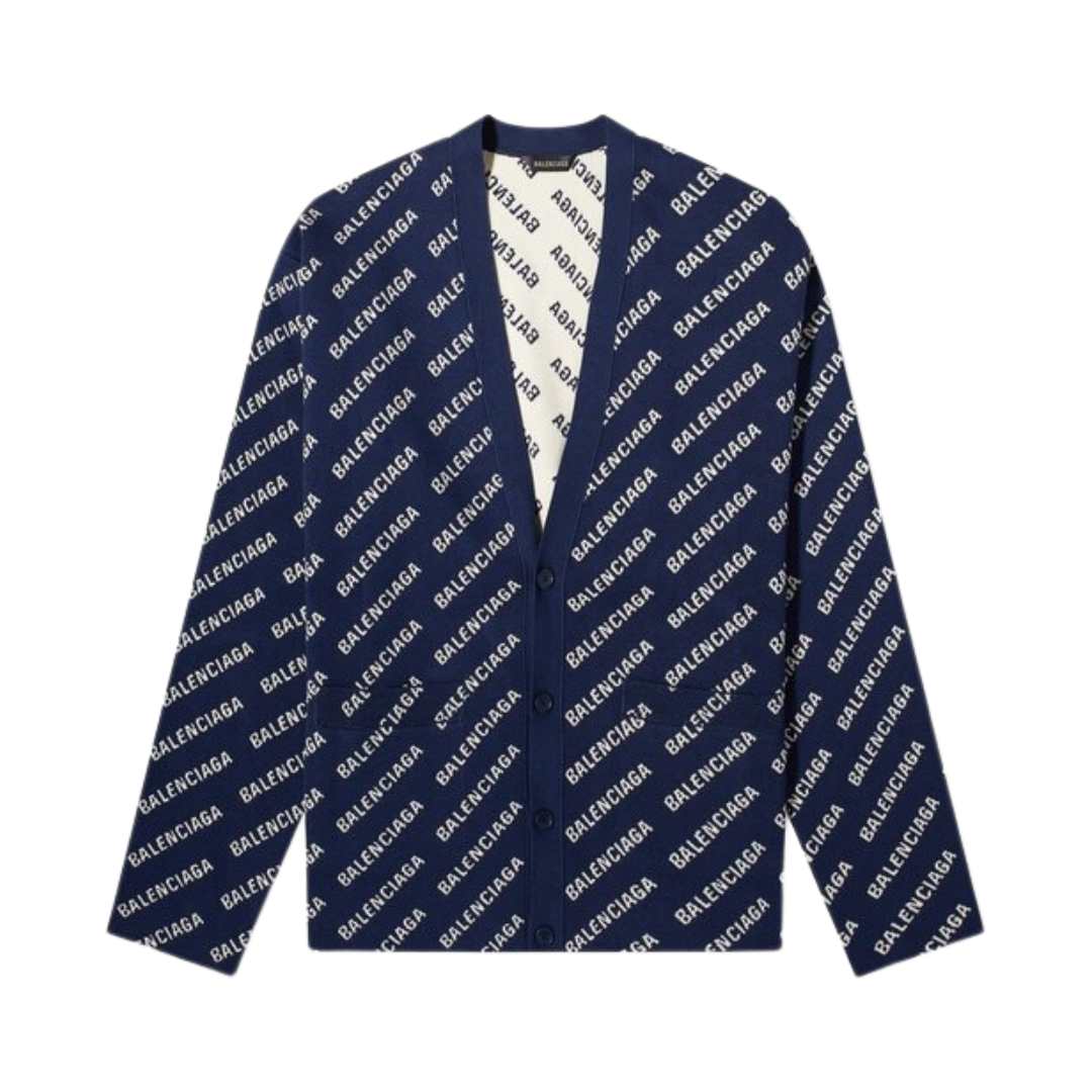 Men's All-Over Logo Cotton Cardigan - Blue 
