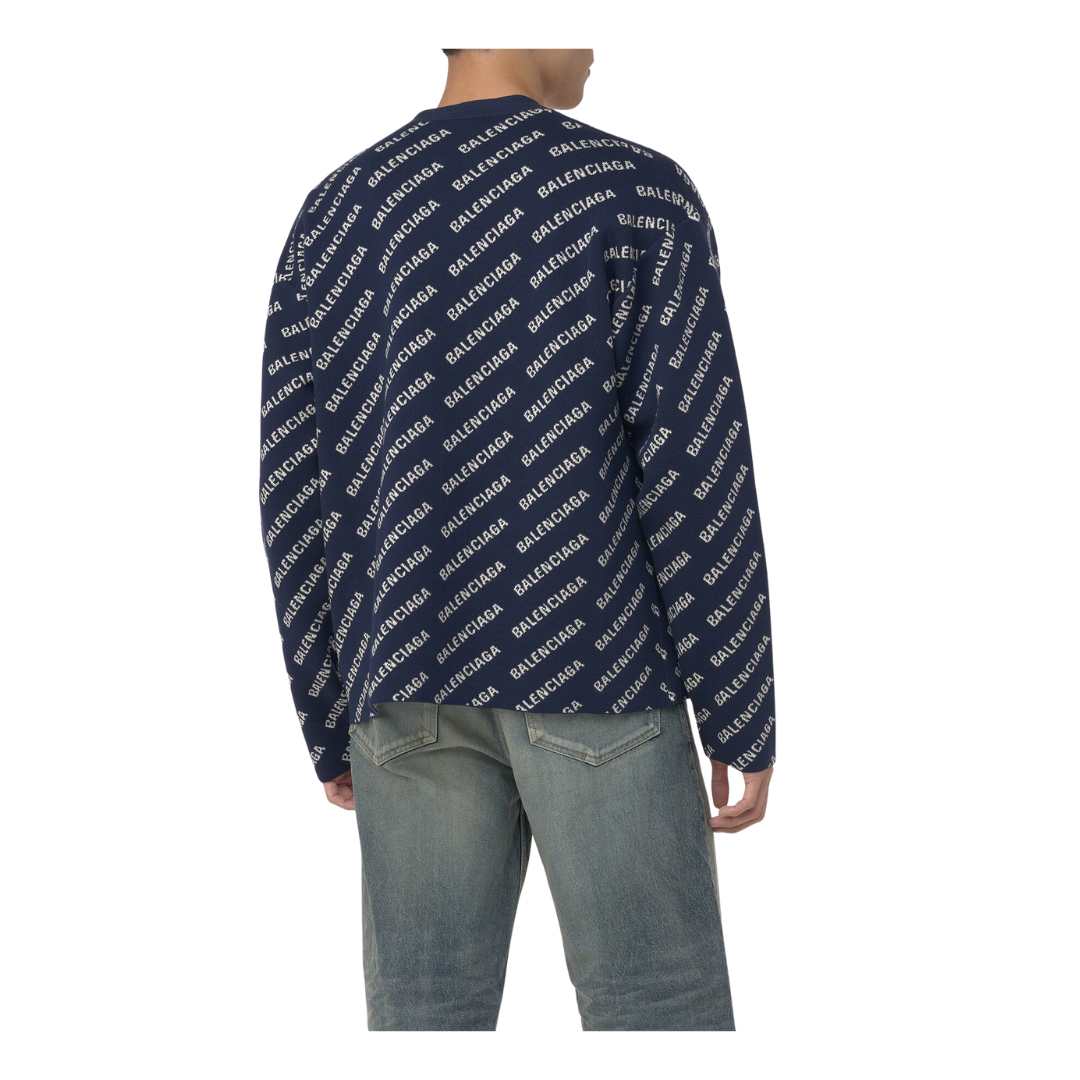 Men's All-Over Logo Cotton Cardigan - Blue 