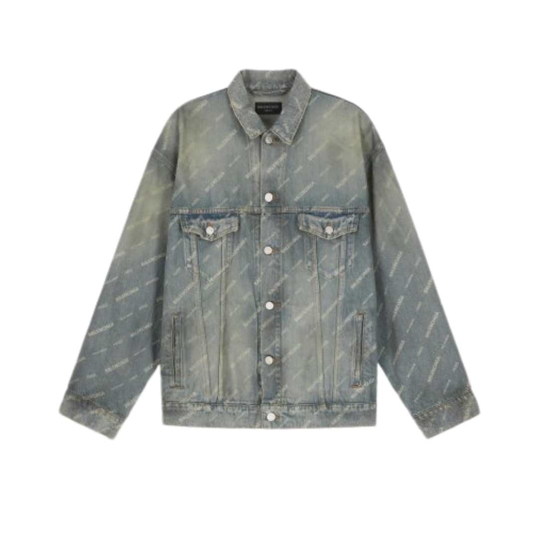 Men's Logo Pattern Denim Jacket - Sky Blue