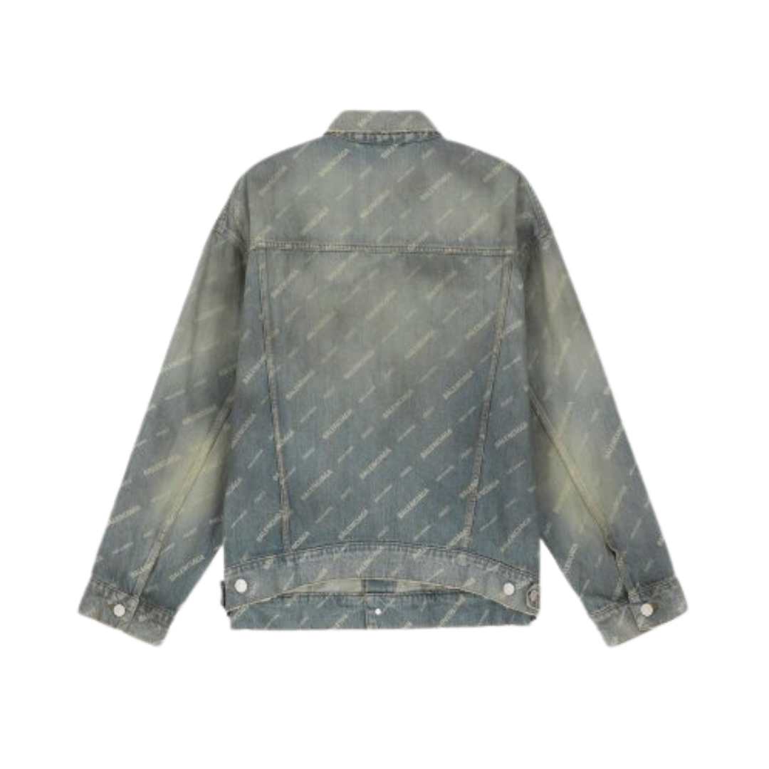 Men's Logo Pattern Denim Jacket - Sky Blue