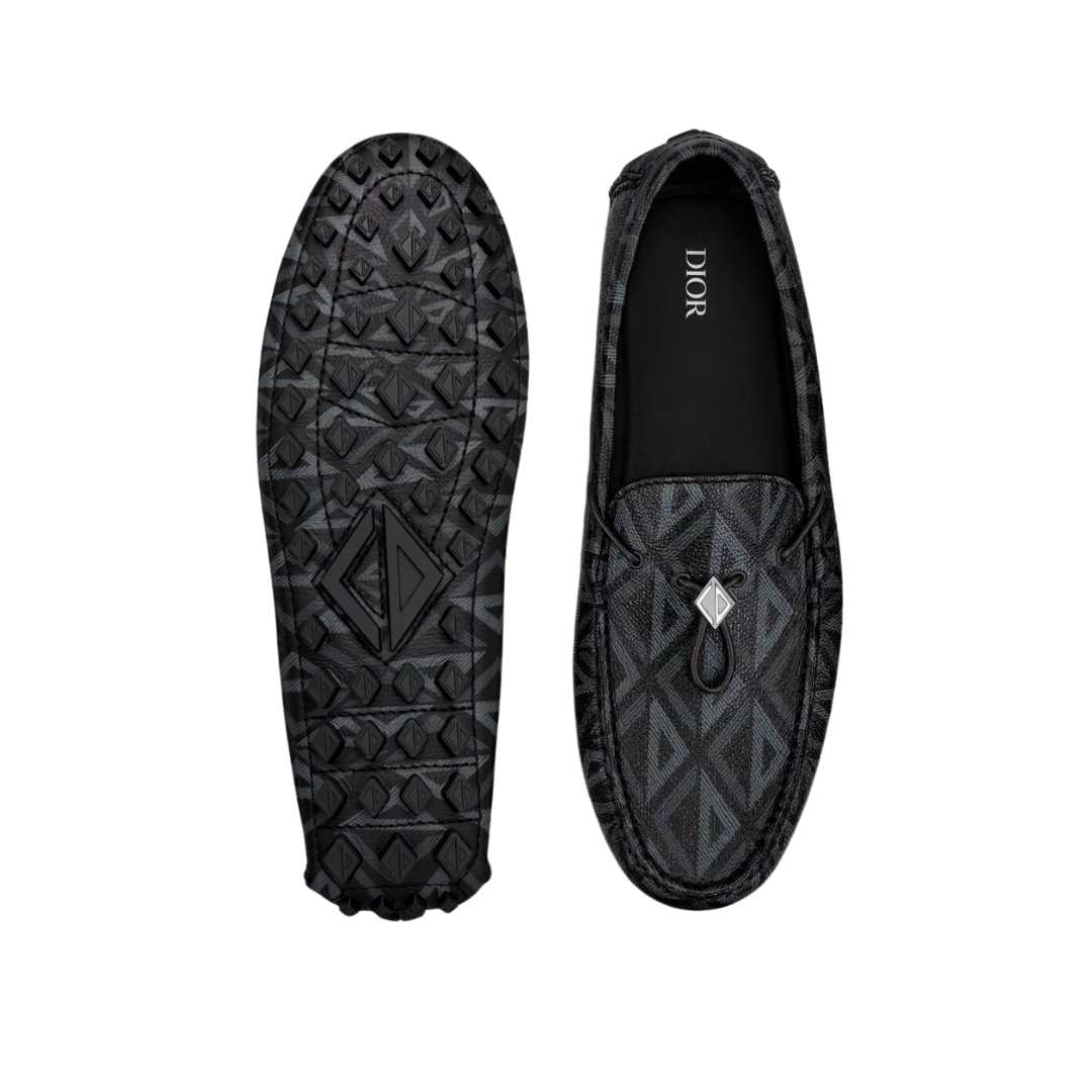 CD Diamond motif grained leather loafers black