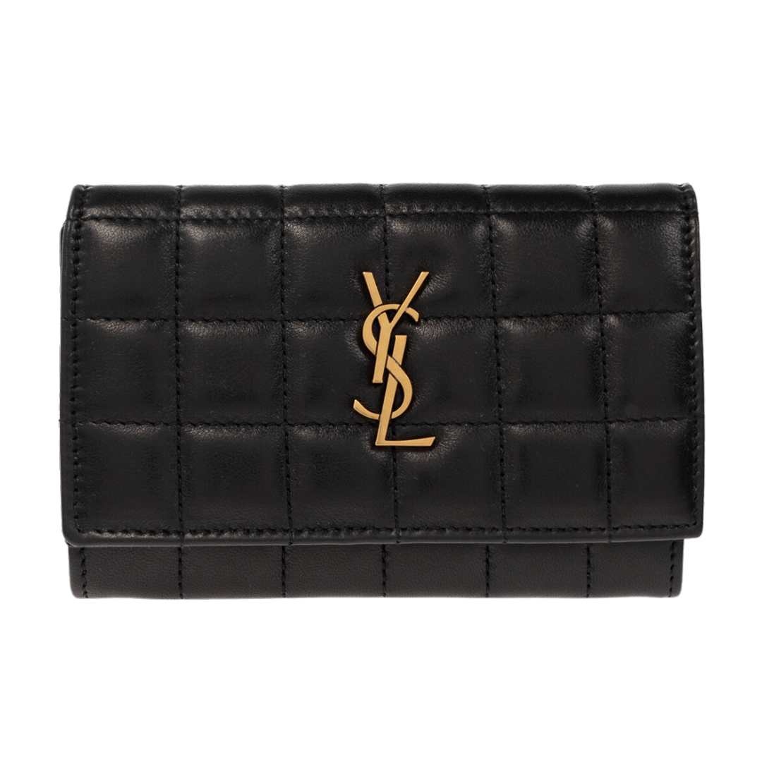 Saint Laurent Cassandre Matelasse Carre Small Envelope Wallet in Lambskin Black