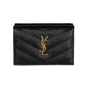 Saint Laurent Cassandre Matelasse Origami Tiny Wallet in Grain de Poudre Embossed Leather Black
