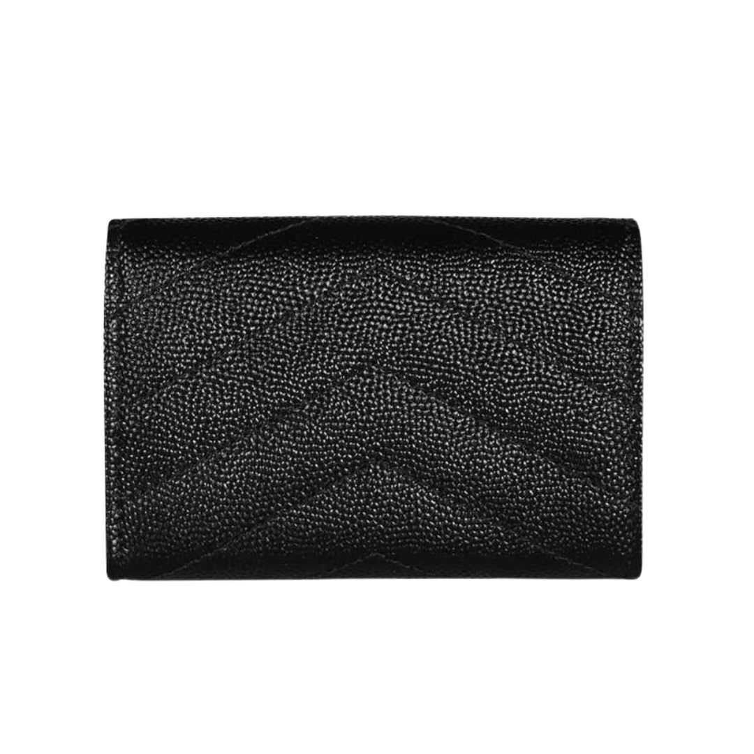 Saint Laurent Cassandre Matelasse Origami Tiny Wallet in Grain de Poudre Embossed Leather Black