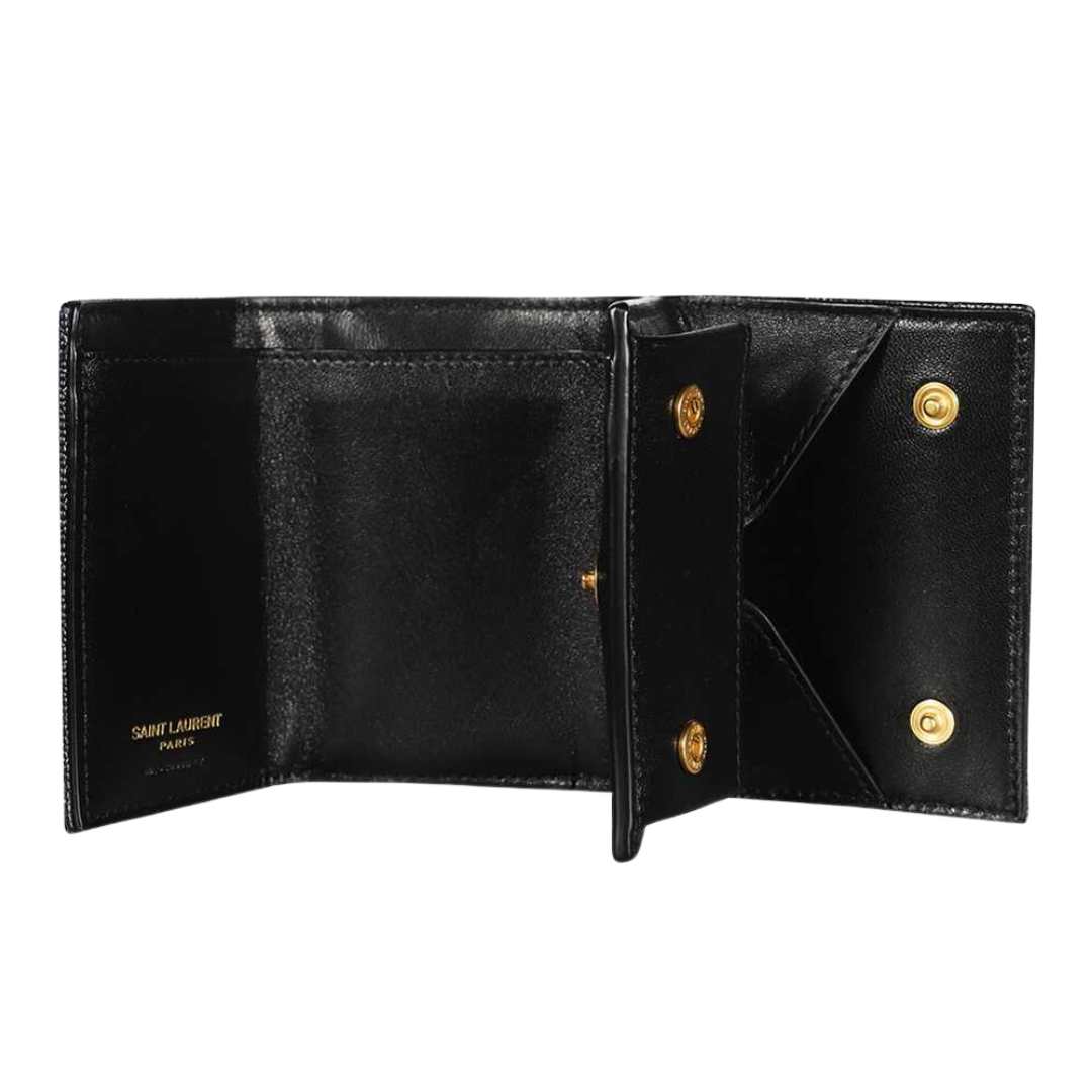 Saint Laurent Cassandre Matelasse Origami Tiny Wallet in Grain de Poudre Embossed Leather Black