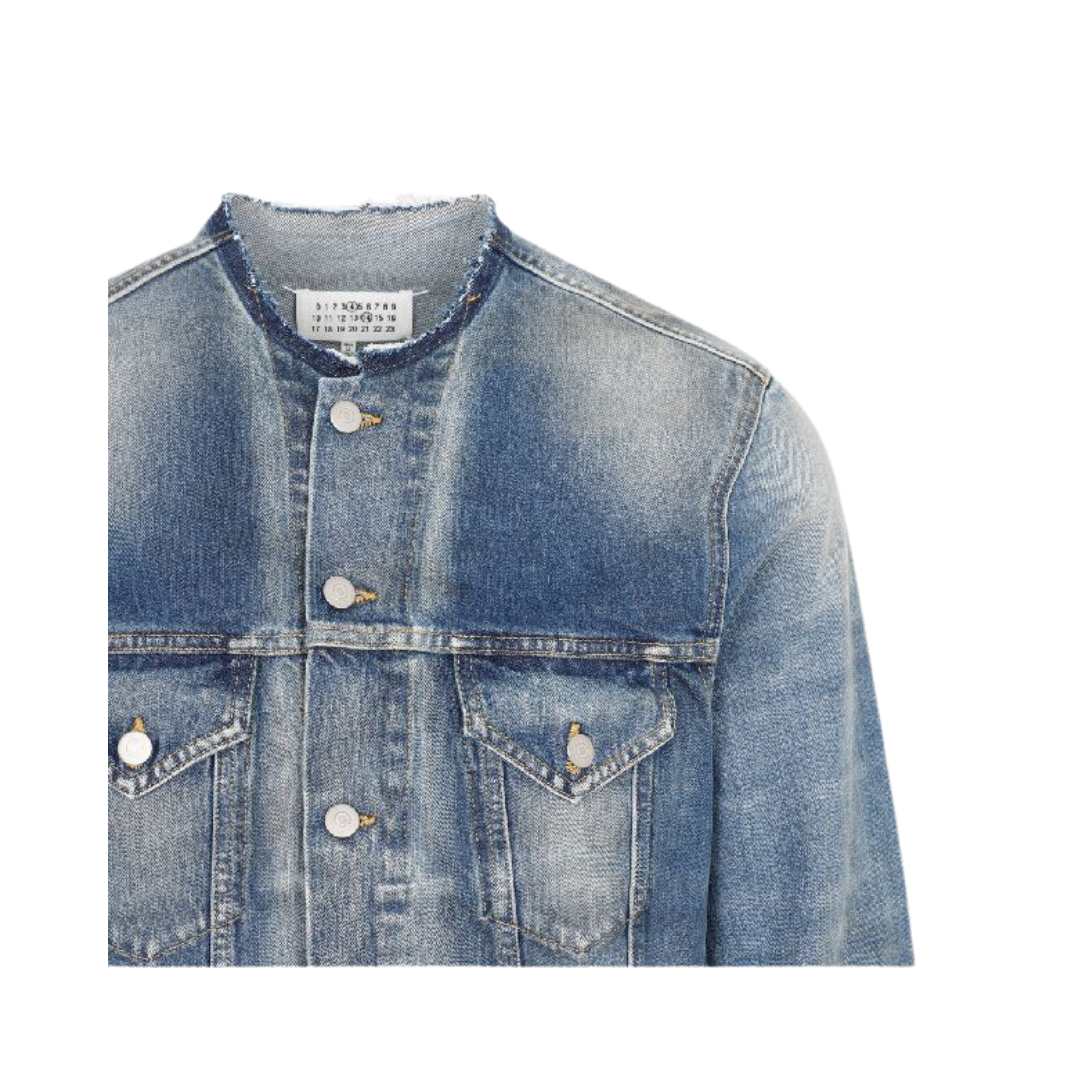 Men’s collarless denim jacket