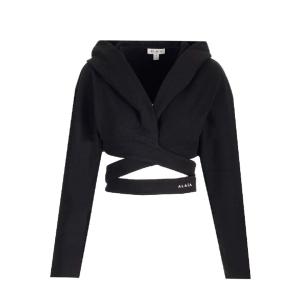 Logo-embroidered cross-strap cropped hooded top