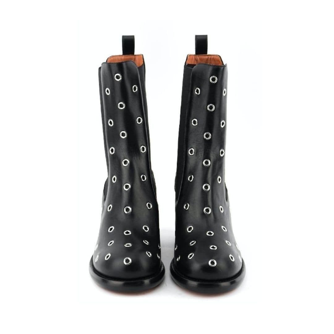 Eyelet-embellished leather Chelsea boot heels