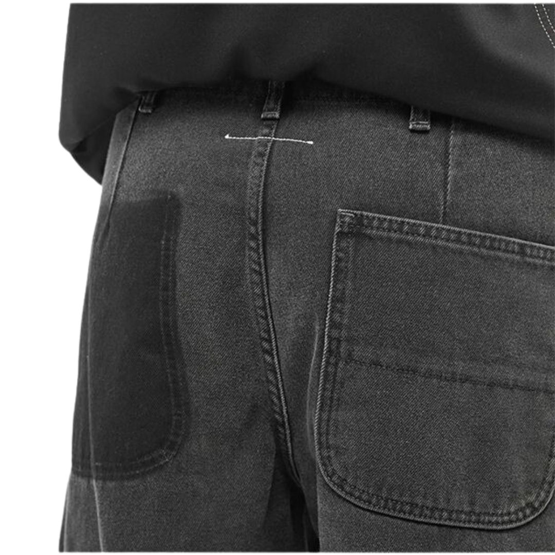paneled straight denim pants