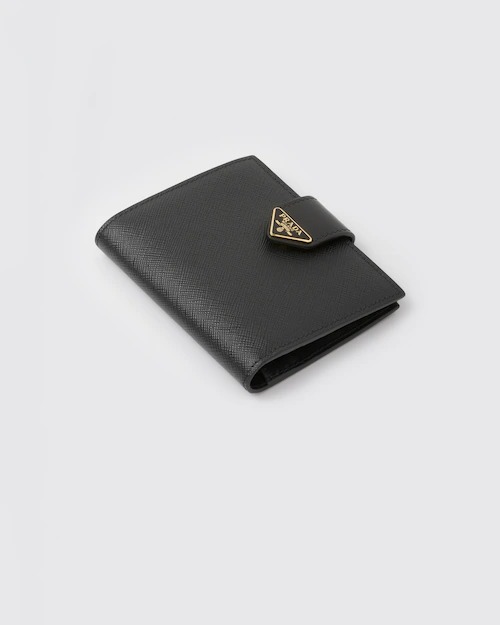 Prada Saffiano Short Wallet Black - Gold