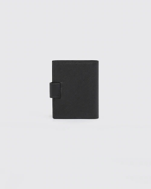 Prada Saffiano Short Wallet Black - Gold