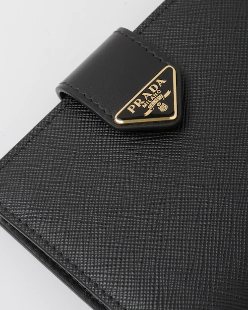 Prada Saffiano Short Wallet Black - Gold
