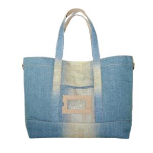 DENIM TOTE BAG - Light blue/beige