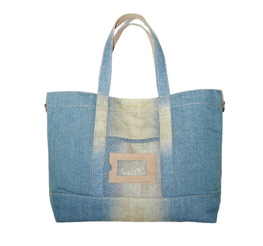 DENIM TOTE BAG - Light blue/beige