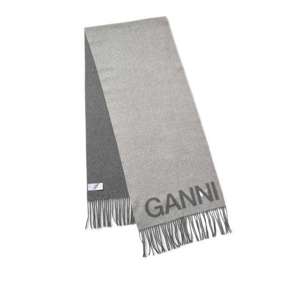 Common logo fringe wool muffler - Gray